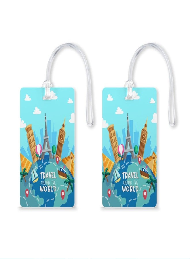 100yellow® Travel Around The World (LT-01) Luggage Tags, Bag Tag Travel Id Labels Tag for Baggage Suitcases Bags with Silicon ( Pack of 2 ) - Image 1